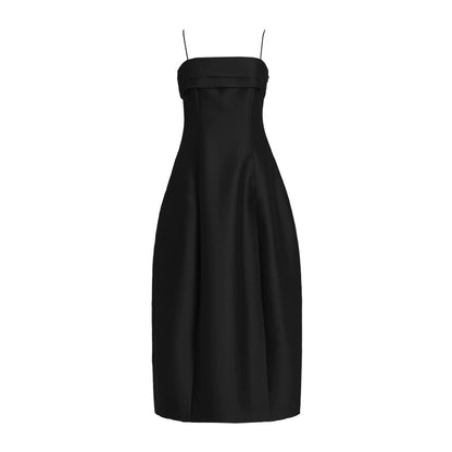 ZHUCHONGYUN cocoon-shaped waist-cinching black slip dress -CALEB.