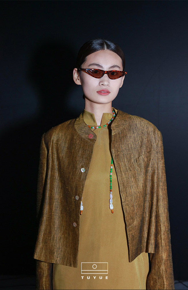 TUYUE stand-up collar dyeing and weaving linen short casual jacket - RICO.