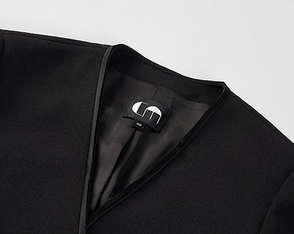 COMME MOI Lu Yan Designer New Women's Acetate V-Neck Waist Rope Slim Suit - BAKA.