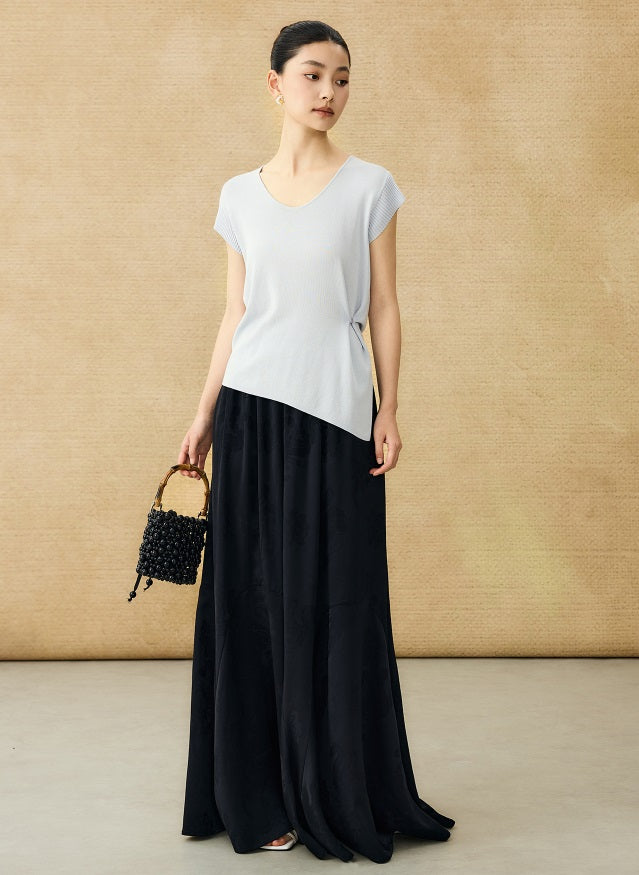 HECO Chinese Versatile Beveled Side Buckle V-Neck Knit Top - BREA.