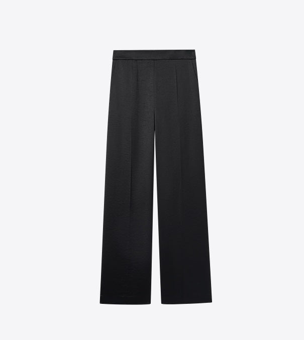 COMME MOI Summer Women's Black Satin Straight Pants - ADELINE.