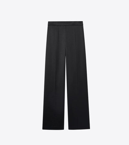 COMME MOI Summer Women's Black Satin Straight Pants - ADELINE.
