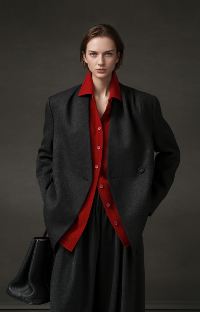 PIAOIN light style shoulder shirring elegant V-neck suit women's waist blazer-FATE