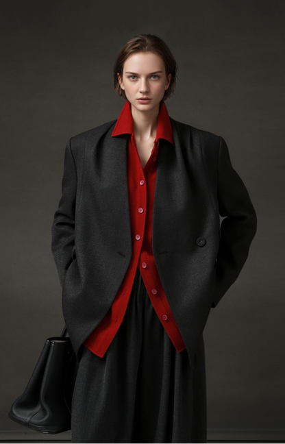 PIAOIN light style shoulder shirring elegant V-neck suit women's waist blazer-FATE