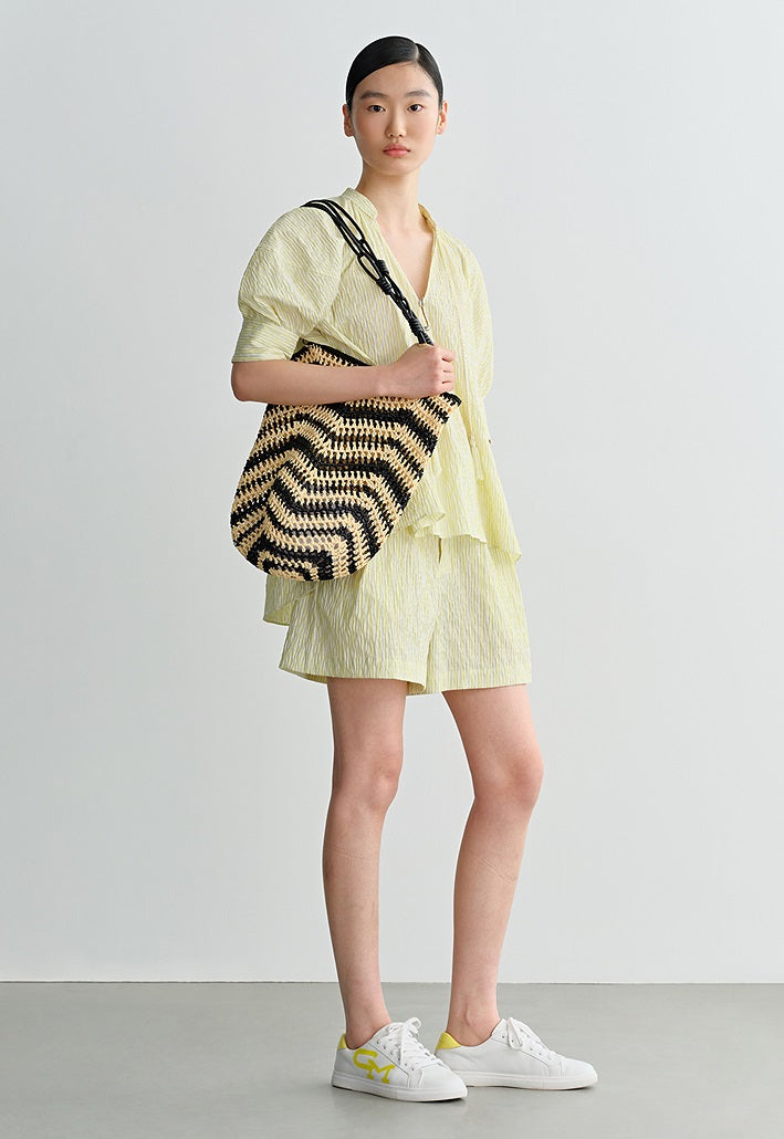COMME MOI Yellow puff sleeve low-neck shirt - GRANT.