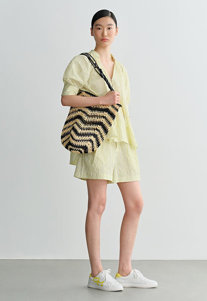 COMME MOI Yellow puff sleeve low-neck shirt - GRANT.