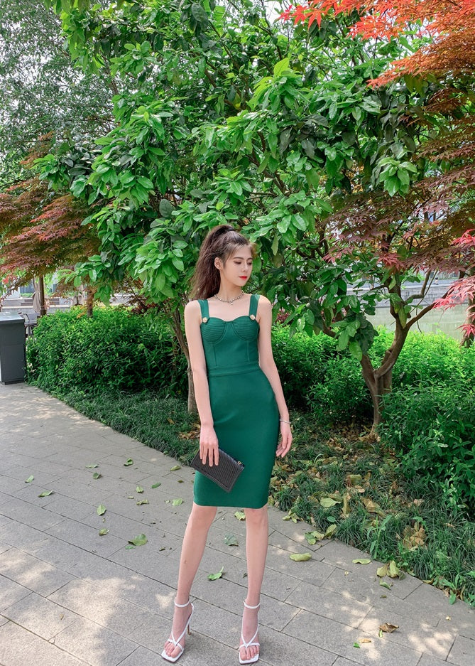 DOLLY Elegant V-Neck Sleeveless Tube Top Body Hug Midi Party Dress-KASIE