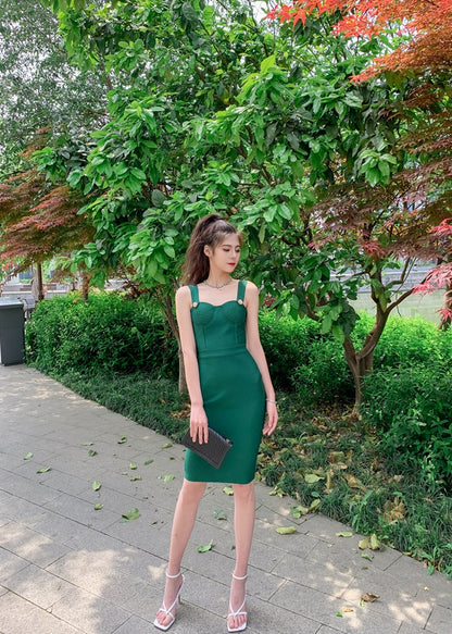 DOLLY Elegant V-Neck Sleeveless Tube Top Body Hug Midi Party Dress-KASIE