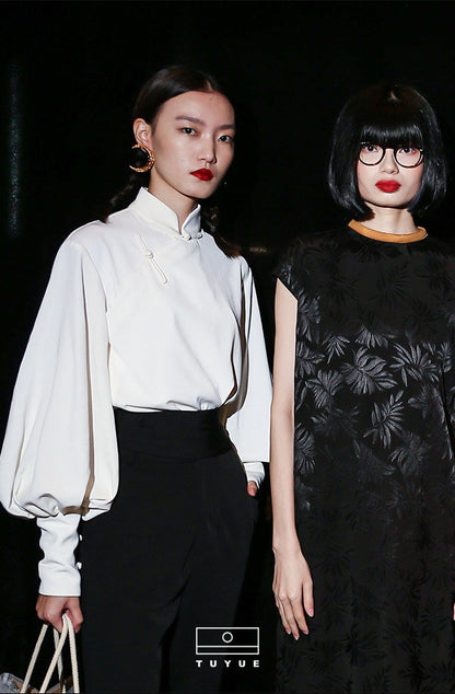 TUYUE white cool lantern cuff buckle top- SCOTT.