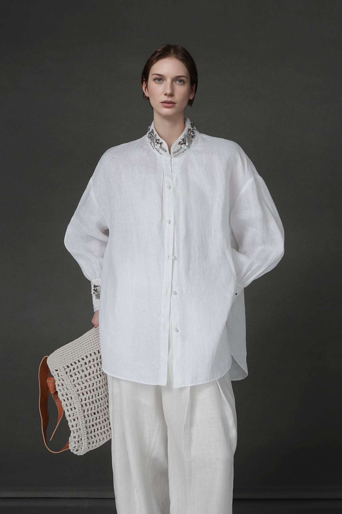 PIAOIN luxury vintage beaded design handmade custom shirt-BEATRICE.