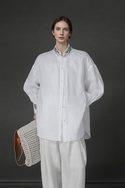 PIAOIN luxury vintage beaded design handmade custom shirt-BEATRICE.