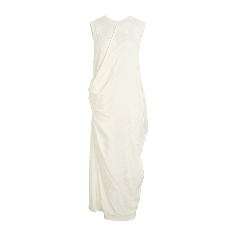 ZHUCHONGYUN White Dark Texture Pleated Sleeveless Dress-KATAKURI.