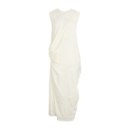 ZHUCHONGYUN White Dark Texture Pleated Sleeveless Dress-KATAKURI.