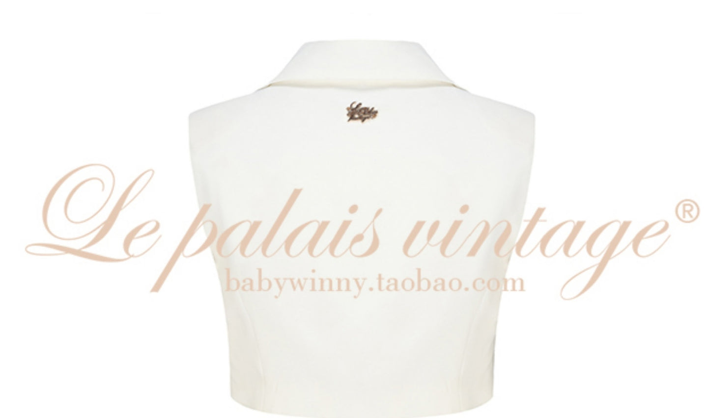 Le palais vintage cropped slim waistcoat with a white deep V suit collar Vest- MEE
