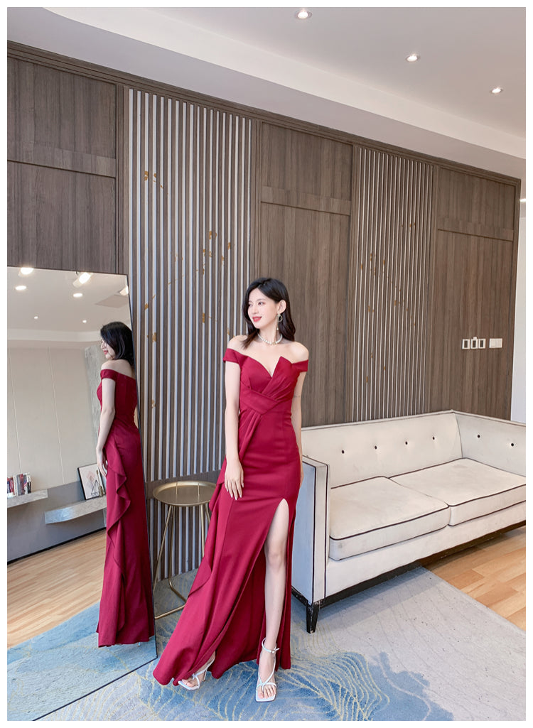 DOLLY Luxury Sleeveless Off Shoulder Tube Tob Long Irregular Slit Dinner Dress-KOKIE