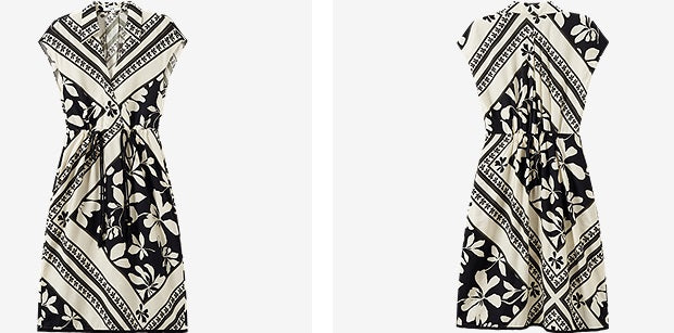 COMME MOI Lv Yan designer's new summer women's print shirred tassel waist dress - GOLDIE.