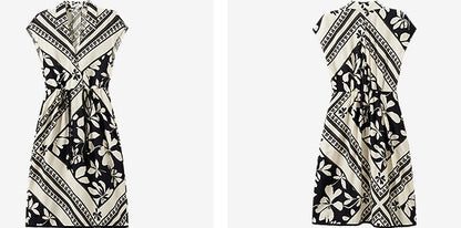 COMME MOI Lv Yan designer's new summer women's print shirred tassel waist dress - GOLDIE.