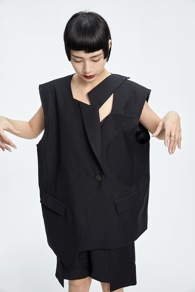 TINY IN misaligned collar silhouette midi vest women's suit -DODO