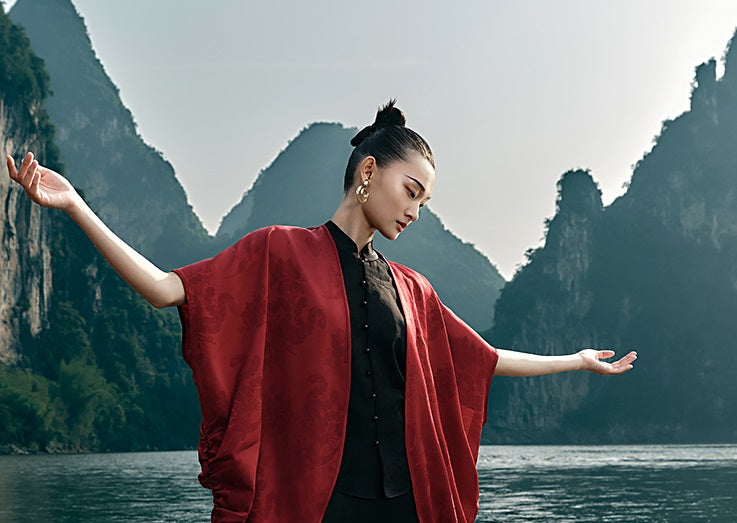 HECO Chinese Embroidery Golden Dragon Acetate Skirt - ALPHA.