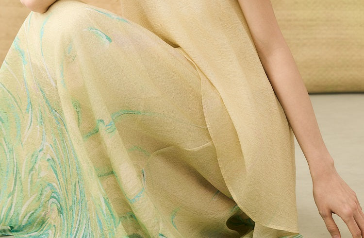 HECO Chinese Layered  Summer Smudge Temperament Long dress- ZING.