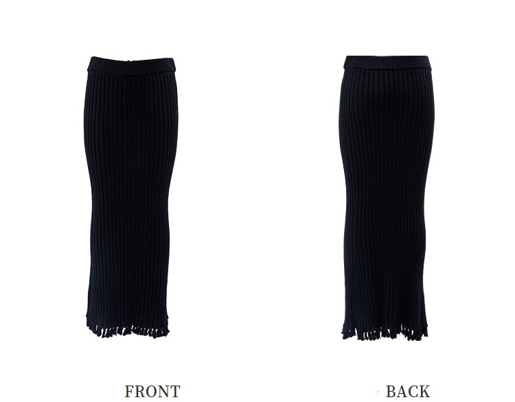 ZHUCHONGYUN sheep wool knitted tassel black textured skirt-NUNA.