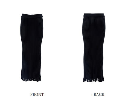ZHUCHONGYUN sheep wool knitted tassel black textured skirt-NUNA.