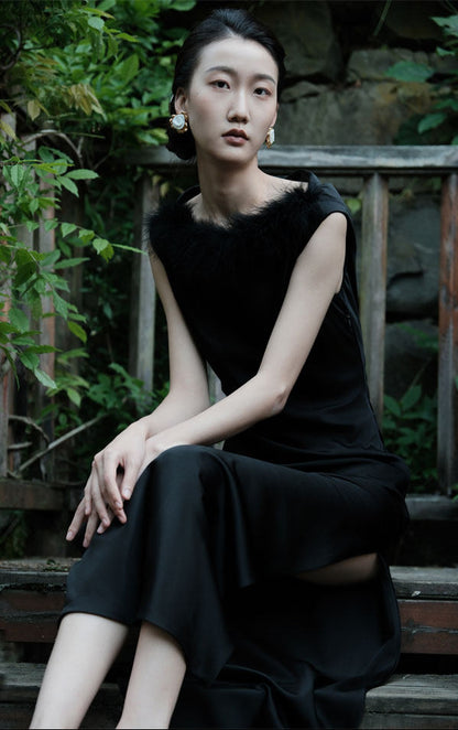 GOUDIN Women's Small black elegant evening dress-LENA.