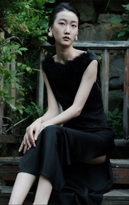 GOUDIN Women's Small black elegant evening dress-LENA.