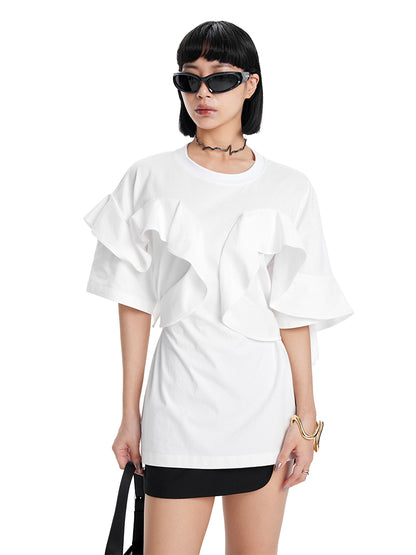 TINY IN ruffled crewneck large dropped shoulders versatile top -SAC