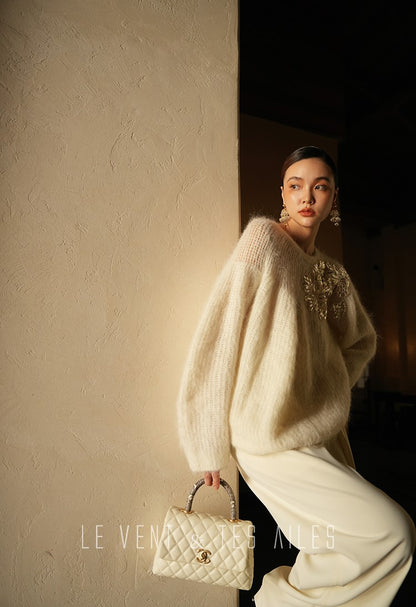 LE VENT&TES AILES high-luxury furry sequin-embroidered alpaca spring sweater-LILY