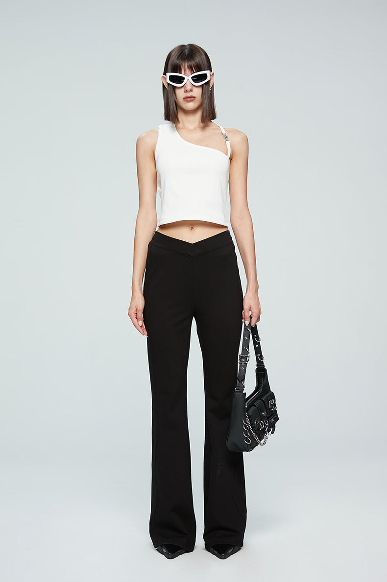 ANNAKIKI Designer Black V-Waist Bootcut Pants Casual Pants-CARTI