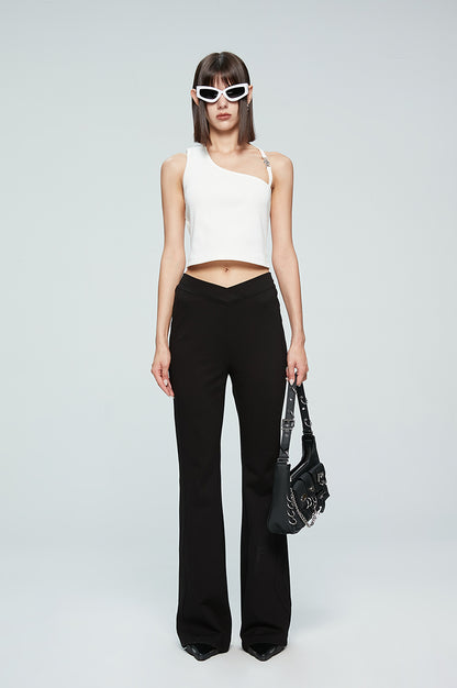 ANNAKIKI Designer Black V-Waist Bootcut Pants Casual Pants-CARTI