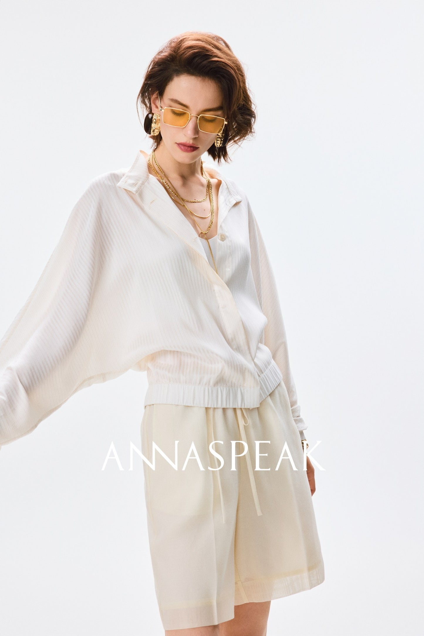 ANNASPEAK Lightweight and breathable silk Viscose  stand-up collar shirt-HUGH.