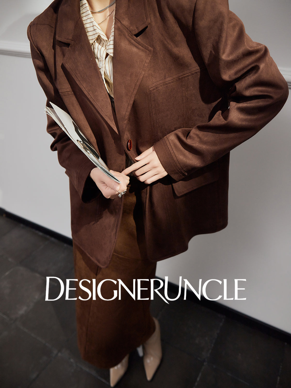 DGU "Twilight" brown blazer new high-end loose slimming suit top - PIECE.