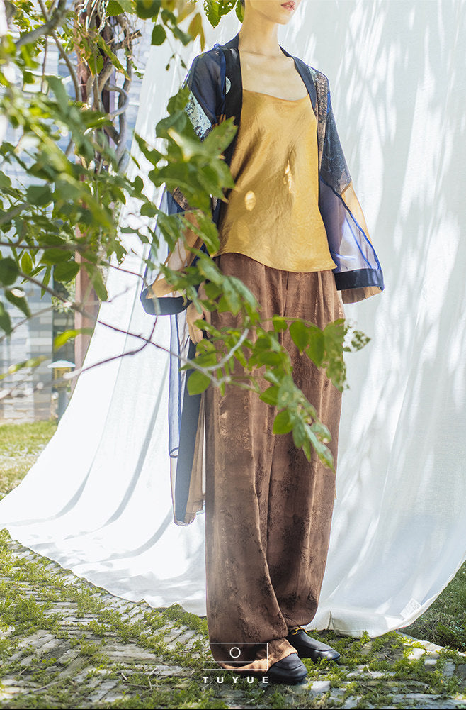 TUYUE Amber Satin Weave Zipper Casual Straight Pants- RACHEAL.