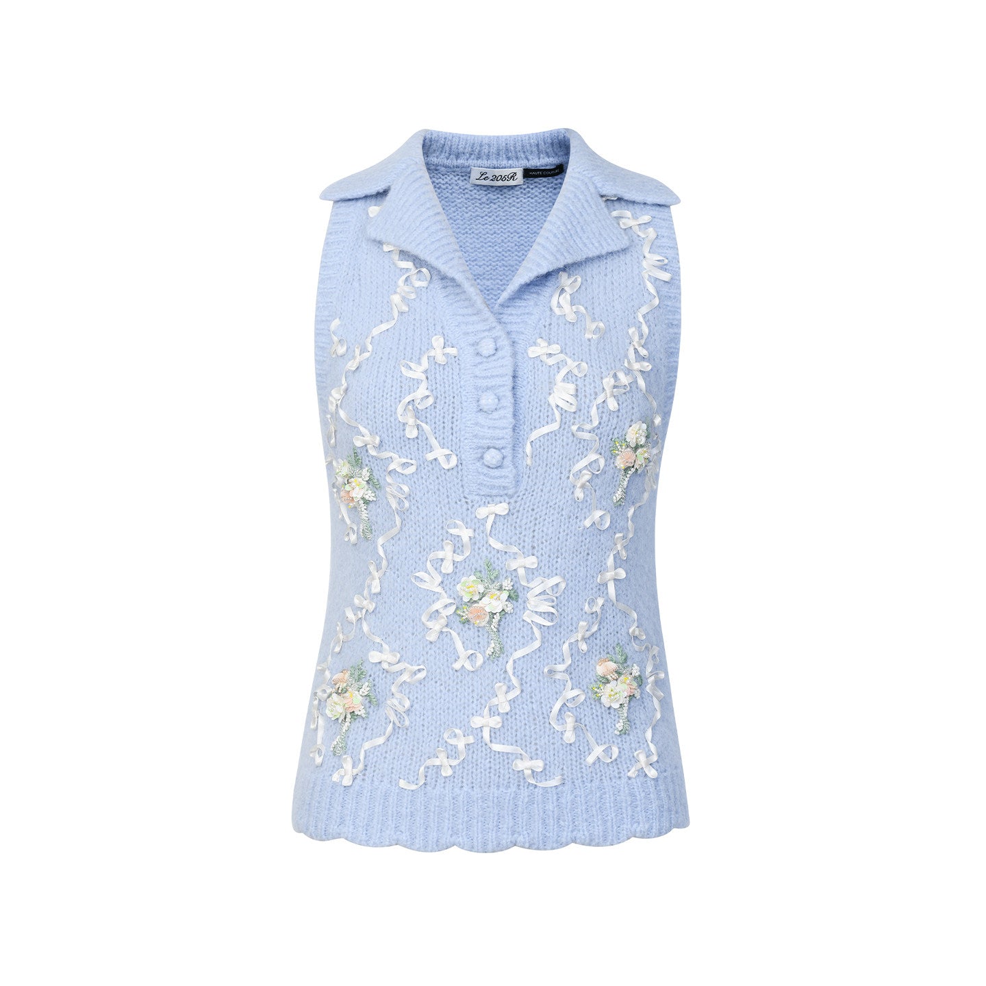 FAME Beaded Plate Floral Knitted Top Lapel Vest - ELOWEN