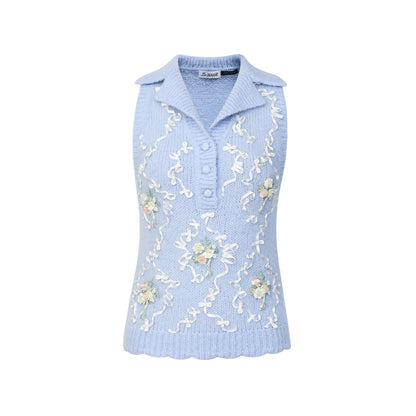 FAME Beaded Plate Floral Knitted Top Lapel Vest - ELOWEN