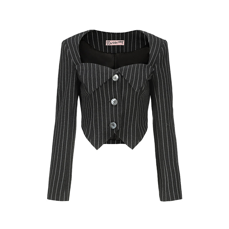 Le Palais Vintage  Black and White Striped Slim Short Jacket Wide/leg Pants-DIO.