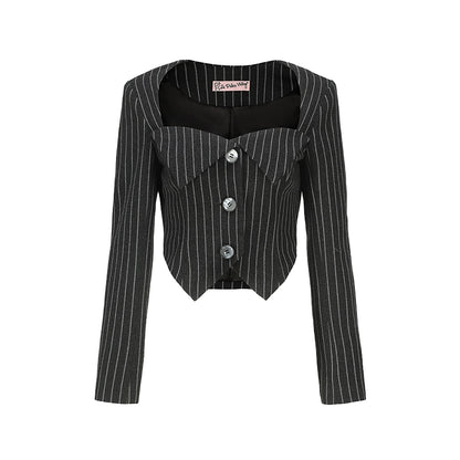 Le Palais Vintage  Black and White Striped Slim Short Jacket Wide/leg Pants-DIO.