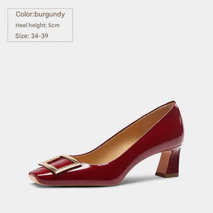 PJJUU thick metal square buckle high heels - VALLENT.