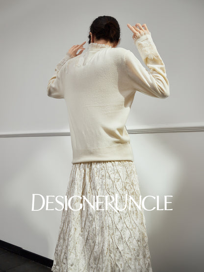 DGU "Jinyan" soft and glutinous white knitted sweater loose slimming fashion jacket - Jesse.