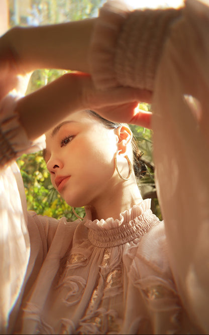 LE VENT&TES AILES Scarlet Mist Disc Sequin Tops Spring Long Sleeve Top - ANYA