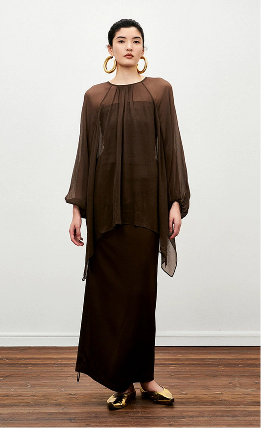 ZHUCHONGYUN tulle crewneck loose cover-up top-AGATSUMA.