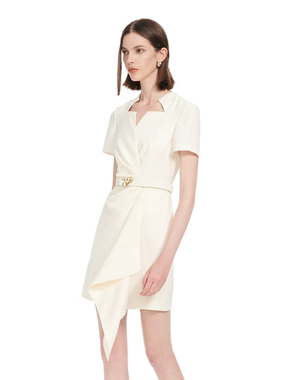 YES BY YESIR | Ye Qians Asymmetrical Slim Dress with Light Star Neckline-ISOLENE.