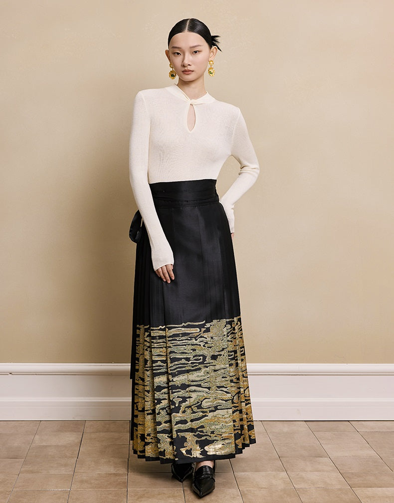 HECO red black white wool Blend twisted cut-out stand collar long-sleeved Knit- secret.