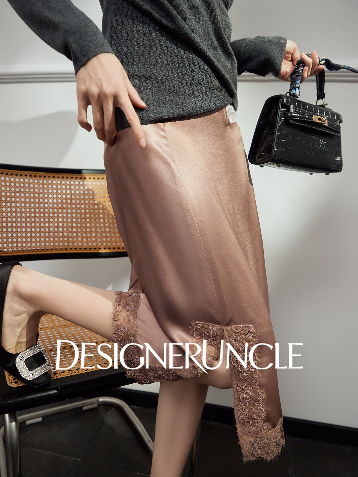 DGU "Yaxu" acetate satin autumn high-end commuting versatile slimming skirt - George.