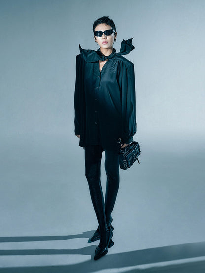 ANNAKIKI  25 summer acetate silk lace-up shirt-JINGENG