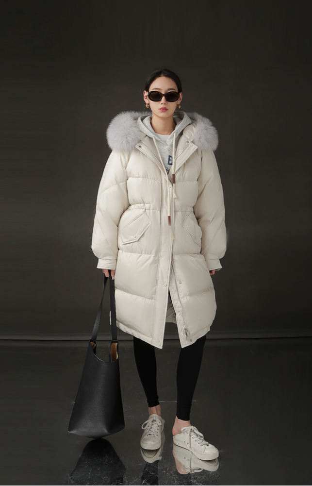 PIAOIN Korean Edition Casual Long Down Thickened Hooded Coat Versatile Jacket-TIA