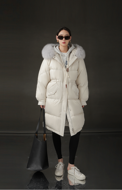 PIAOIN Korean Edition Casual Long Down Thickened Hooded Coat Versatile Jacket-TIA