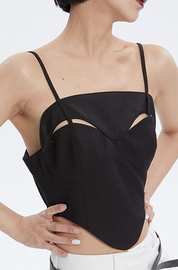 TINY IN Black Cutout Bandeau Strap Women's Versatile Top-FADA